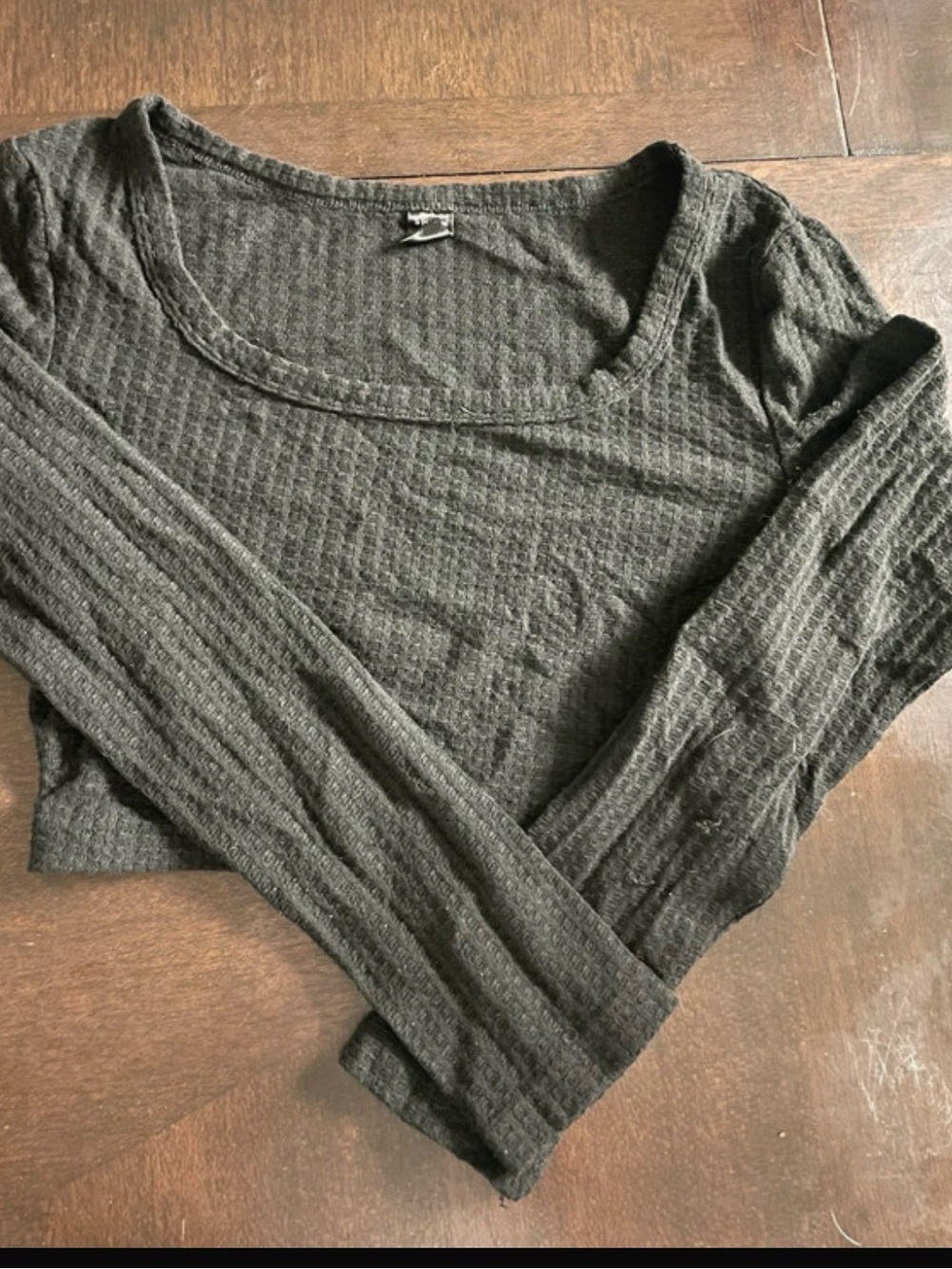 SHEIN Dark Gray Ribbed Scoop Neck Long Sleeve Top